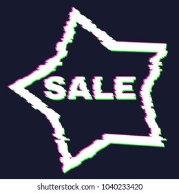 Distorted glitch sale banner with error effect on the edges and in text. Vector illustration.