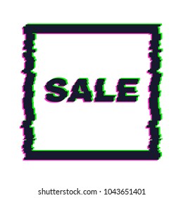 Distorted glitch sale banner with error effect on the edges and in text. Vector illustration.
