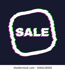 Distorted glitch sale banner with error effect on the edges and in text. Vector illustration.