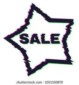 Distorted glitch sale banner with error effect on the edges and in text. Vector illustration.