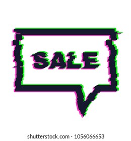 Distorted glitch sale banner with error effect on the edges and in text. Vector illustration.