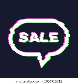 Distorted glitch sale banner with error effect on the edges and in text. Vector illustration.
