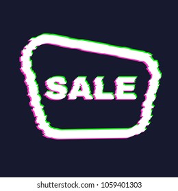 Distorted glitch sale banner with error effect on the edges and in text. Vector illustration.