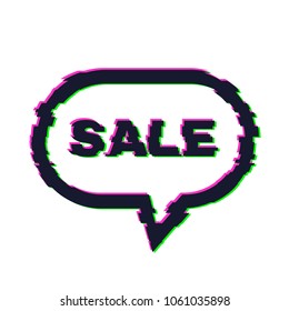 Distorted glitch sale banner with error effect on the edges and in text. Vector illustration.