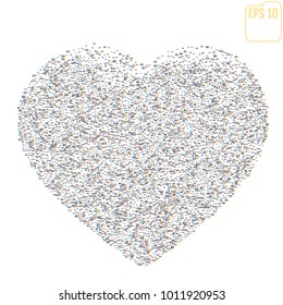 Distorted Glitch Style Modern Background. Glitched silver Confetti Heart Frame Design. Glow Design for Graphic Design - Brochure, Poster, Flyer, Card, Banner. Vector Illustration.