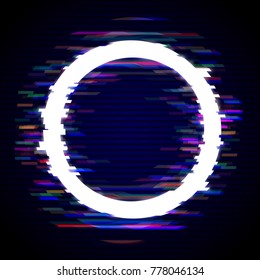 Distorted Glitch Style Modern Background. Glitched Circle Frame Design. Glow Design for Graphic Design - Brochure, Poster, Flyer, Card, Banner. Vector Illustration.