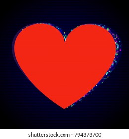 Distorted Glitch Style Modern Background. Glitched Red Heart Frame Design. Glow Design for Graphic Design - Brochure, Poster, Flyer, Card, Banner. Vector Illustration.