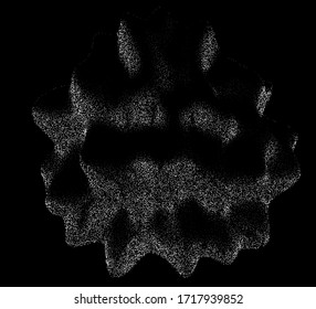 Distorted and glitched sphere made of particles. Generative computer art and parametric design.