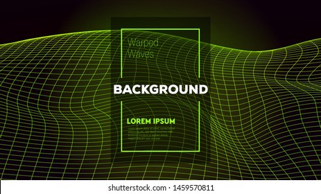 Distorted grid green waves texture. Abstract dynamical rippled surface. Vector stripe deformation background. Mesh, grid pattern of lines. Geometric pattern for your design.