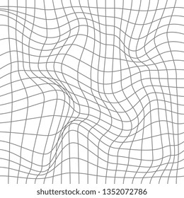 Distorted grid pattern. Technology, science, game background. Black and white. Monochrome. Banner, wallpaper, print.