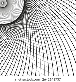 Distorted grid shape. Abstract curve mesh. Optical illusion vector. Black wave structure.