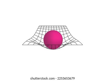Cuadrícula distorsionada con la esfera. La esfera distorsiona el espacio. Ilustración vectorial.