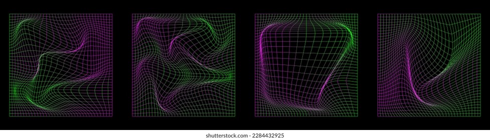 Distorted Grid Square Neon Pattern. Vector Illustration
