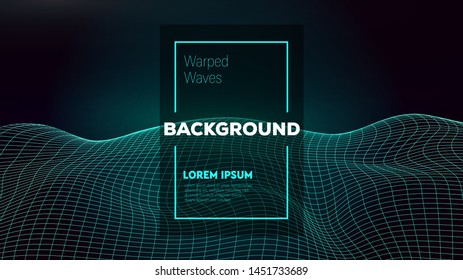 Distorted grid waves color texture. Abstract dynamical rippled surface. Vector stripe deformation background. Mesh, grid pattern of lines. Geometric pattern for your design.