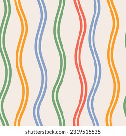 Patrón sin problemas de líneas verticales multicolor de Groovy distorsionado. Estilo de música retro para impresión en papel textil, envuelto. Fondo del panel del vector