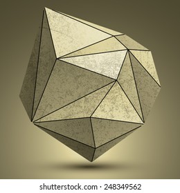 Distorted grunge copper 3d polygonal technology object, abstract spatial design model.