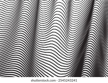  Arte de meio-tom distorcida criando padrões suaves como ondas em uma ilusão visual em preto e branco 