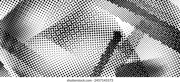 Distorted halftone grunge texture. Dotted rough dirty scratched background. Glitch punk textured wallpaper for banner, poster, flyer, print, overlay, brochure. Distress scuffed vector grunge backdrop