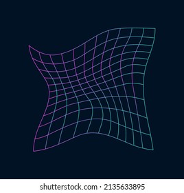 Distorted Holographic Wireframe. Vector Illustration Of An Abstract Design With A Purple-green Gradient. Mesh With Warp Effect.