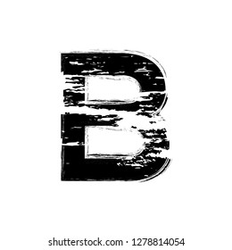 Distorted letter B vector. Grunge B letter of the alphabet. Trendy style distorted glitch typeface alphabet. Letters drawn with stroke effect. Digital illustration with dry brush effect
