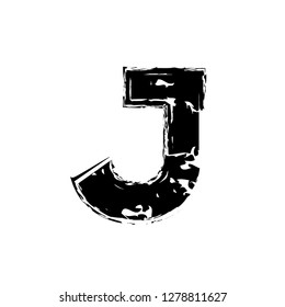 Distorted letter J vector. Grunge J letter of the alphabet. Trendy style distorted glitch typeface alphabet. Letters drawn with stroke effect. Digital illustration with dry brush effect