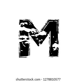 Distorted letter M vector. Grunge M letter of the alphabet. Trendy style distorted glitch typeface alphabet. Letters drawn with stroke effect. Digital illustration with dry brush effect