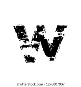 Distorted letter W vector. Grunge  W letter of the alphabet. Trendy style distorted glitch typeface alphabet. Letters drawn with stroke effect. Digital illustration with dry brush effect