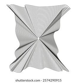 Distorted line design. Abstract wave pattern. Optical illusion effect. Black linear elements.