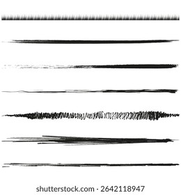 Distorted line set. Horizontal stroke shape. Vector abstract form. Grunge sketch figure.