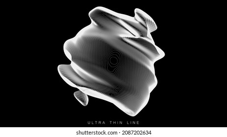 Distorted line spheres. Vector thin line glitch geometry.