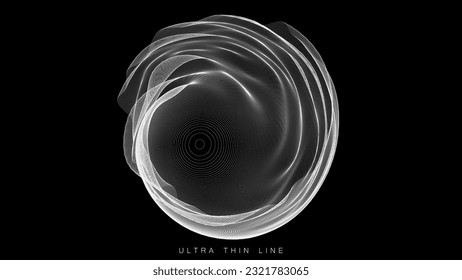 Distorted line spheres. Vector thin line glitch geometry.