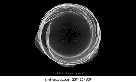 Distorted line spheres. Vector thin line glitch geometry.