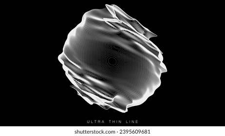 Distorted line spheres. Vector thin line glitch geometry.