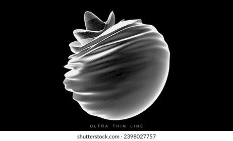 Distorted line spheres. Vector thin line glitch geometry.