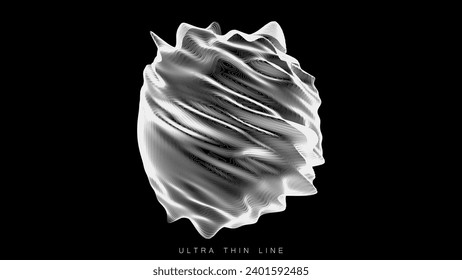 Distorted line spheres. Vector thin line glitch geometry.