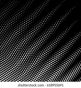 Distorted lines forming geometric irregular grid, mesh. Monochrome texture, pattern.