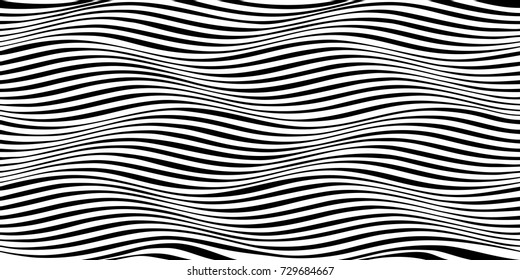 Distorted lines - movement illusion. Wave - distortion effect. Optical effect mobius wave stripe movement. Seamless pattern. Horizontal lines stripes pattern or background with wavy distortion effect