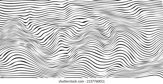 Líneas distorsionadas. Onda rayada con efecto de distorsión. Ilusión óptica. Ilustración vectorial.