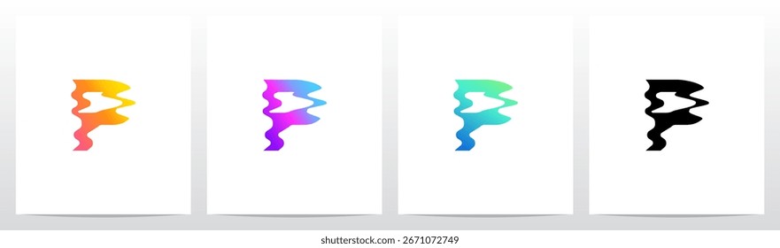 Distorted Liquid Liquify Reflection On Water Initial Letter Logo Design P