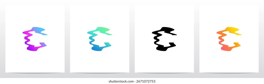 Reflexão de Dissolver Líquido Distorcido na Água Letra Inicial Logo Design C