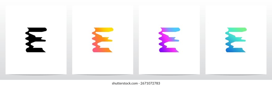 Reflexión líquida distorsionada de la licuadora en el diseño inicial del logotipo de la letra del agua E