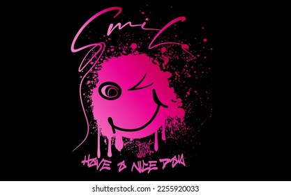 distorted melting smiling face smiley emoji illustration print with slogan for graphic tee t shirt