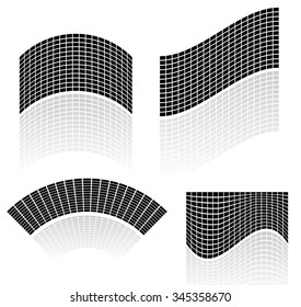 Distorted mesh of rectangles. Can be used as Equalizer template. Reflection is following the curves with gradient mesh.