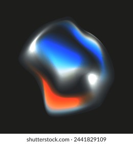 Distorted Metallic Futuristic shape isolated black background. 3D holographic weird form. Black hole explosion concept. Vector illustration can used web design. EPS 10