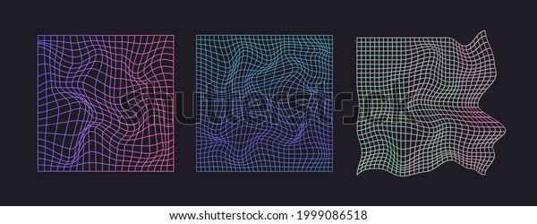 Distorted neon grid pattern. Abstract glitch\
background. Set collection. Retrowave, synthwave, rave, vaporwave.\
Blue, black, pink purple colors. Trendy retro 1980s, 90s style.\
Print, poster,\
banner.
