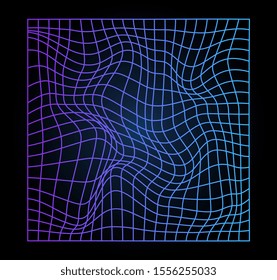 Distorted neon grid pattern. Glitch. Abstract background. Pattern vector artwork. Trendy retro 80s, 90s style. Print, poster, banner. Blue, black, pink purple colors. Retrowave, synthwave, rave, vapor