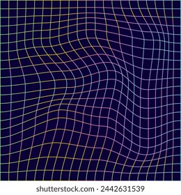 Distorted neon grid pattern.Retrowave, synthwave, rave, vaporwave. Trendy retro 1980s, 90s style. Print, poster, banner, template, baner