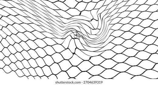 Distorted Netting preto e branco curvo formas textura elemento visual abstrato Use, representa a ruptura visual e ilusões ópticas, muito atraente para projetos
