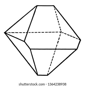 A distorted octahedron diagram. It is a polyhedron with eight faces. It is the main form of the isometric system, vintage line drawing or engraving illustration.