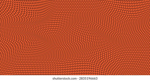 Distorted orange hexagon pattern background, distorted 3D optical illusion grid design for backdrop.